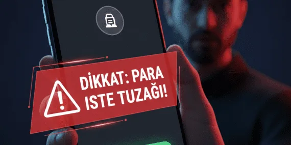 Akıllı telefon ekranında banka para iste uyarısı ve şaşkın bir kullanıcı illüstrasyonu.